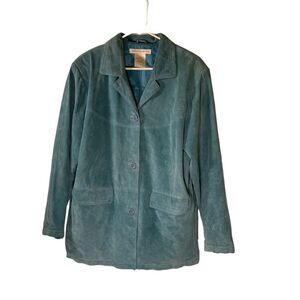Jessica Holbrook Large‎ Turquoise Leather Suede Jacket Coat